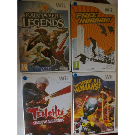 LOTE DE 4 JUEGOS DE NINTENDO Wii : TOURNAMENT LEGENDS, TENCHU, FEE RUNING, DESTROY AL HUMANS - Usados